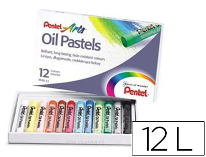 PENTEL - Pasteles de aceite Caja 12 Ud Colores brillantes muy surtidos (Ref.PHN-12)
