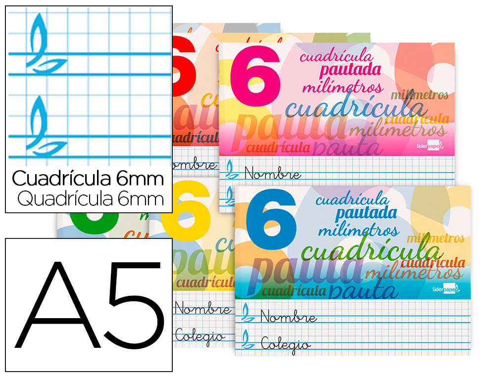 LIDERPAPEL - LIBRETA PAUTAGUIA TAPA CARTONCILLO 32 HOJAS DIN A5 70 G CUADRICULADO PAUTADO 6 MM APAISADO (Ref.LB48)