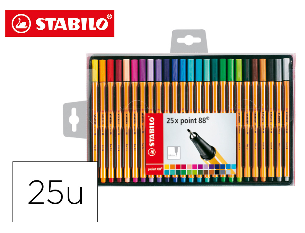 STABILO - Rotulador Point 88 25 ud colores surtidos trazo 0,4 mm 8825-01 (Ref.8825-1)