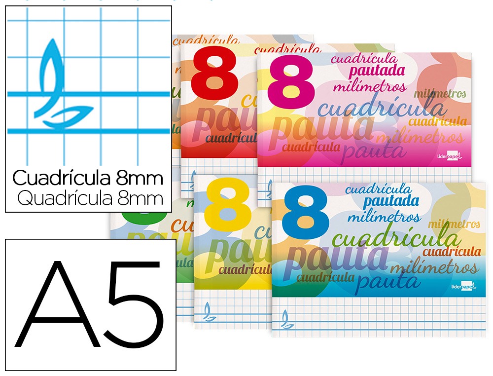 LIDERPAPEL - LIBRETA PAUTAGUIA TAPA CARTONCILLO 32 HOJAS DIN A5 CUADRICULADO PAUTADO 8MM APAISADA 70 GR (Ref.LB49)