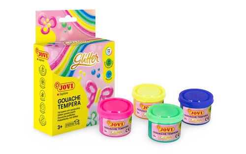 JOVI - TEMPERA GLITTER 55 ml (bote) ESTUCHE de 6 + pincel (Ref.518)