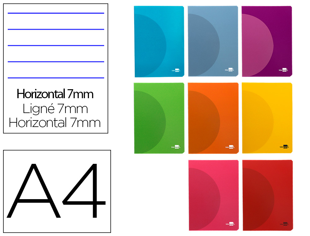 LIDERPAPEL - Libreta 360 tapa de plastico A4 48 hojas 90g/m2 horizontal con doble margen colores surtidos (Ref. LF02)