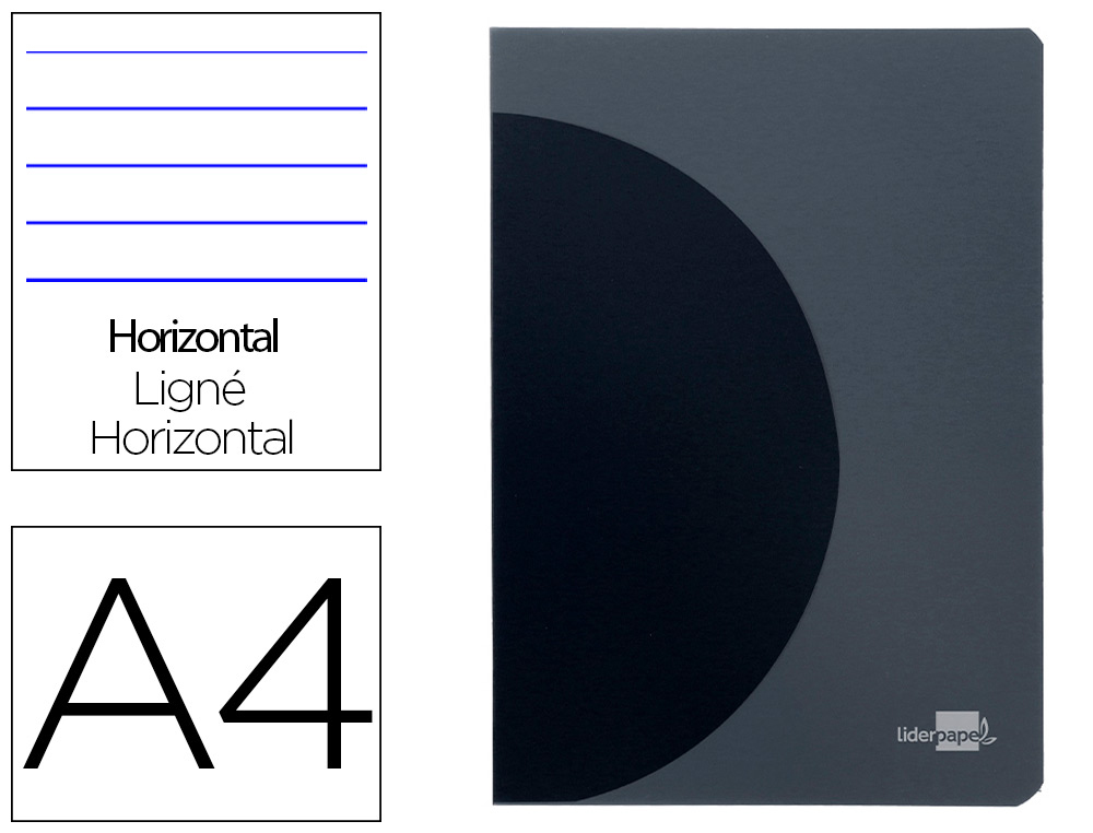 LIDERPAPEL - Libreta 360 tapa de plastico A4 48 hojas 90g/m2 horizontal con doble margen tapa negra (Ref. LF05)