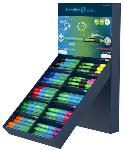 SCHNEIDER - Boligrafo slider caucho triangular 85% bioplastico exp. 80 unidades surtidas + 20 fluorescentes (Ref. SH2833)