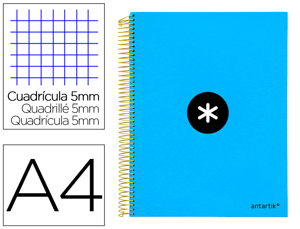 ANTARTIK - CUADERNO ESPIRAL LIDERPAPEL A4 MICRO TAPA FORRADA 120H 100 GR CUADRO5MM 5 BANDAS 4 TALADROS COLOR AZUL (Ref.KD21)