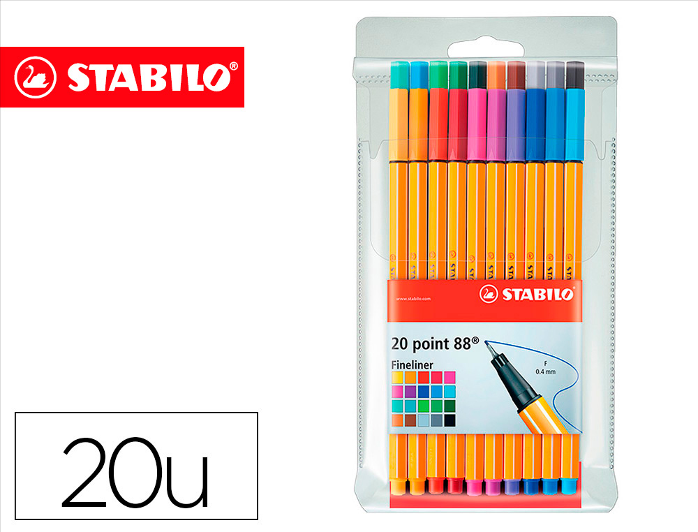STABILO - ROTULADOR PUNTA DE FIBRA POINT 88 ESTUCHE DE 20 COLORES SURTIDOS (Ref.8820)