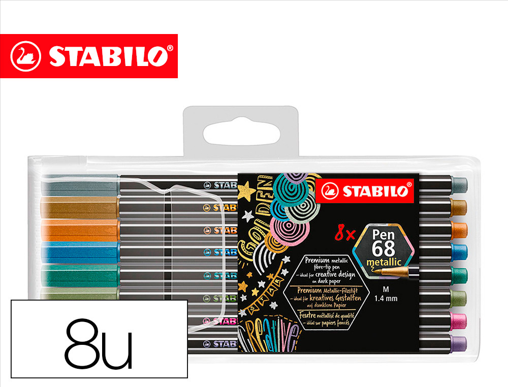 STABILO - Rotulador punta de fibra pen 68 metallic estuche plastico de 8 unidades colores surtidos (Ref. 6808/8-11)