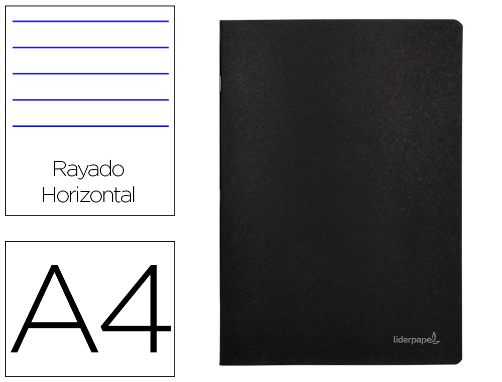 LIDERPAPEL - LIBRETA TAPA NEGRA A4 80 HOJAS 60G/M2 HORIZONTAL CON DOBLE MARGEN (Ref.LA13)