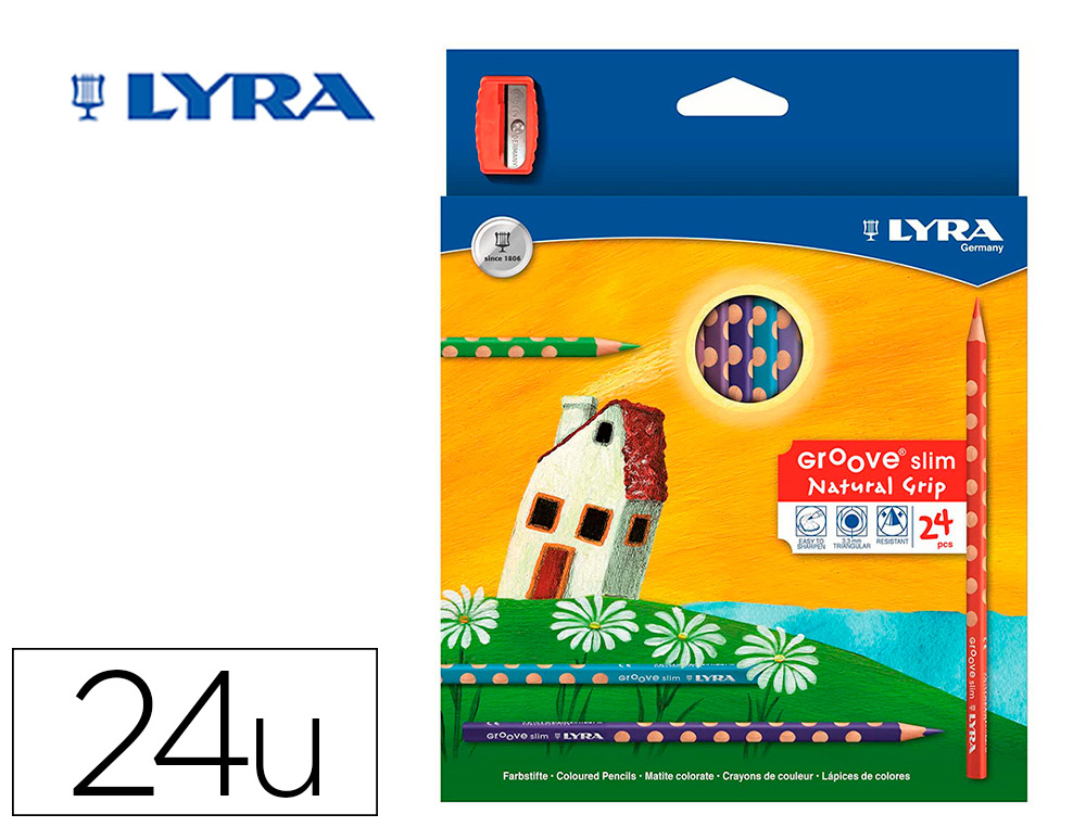 LYRA - LAPICES DE COLORES GROOVE SLIM TRIANGULAR MINAS DE 3,3 MM CAJA DE 24 COLORES + Sacapuntas/Afilalapices (Ref.2821240)