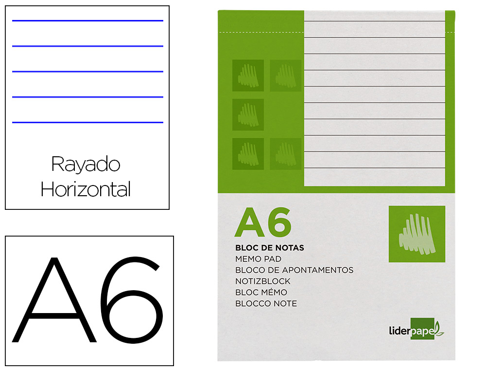 LIDERPAPEL - BLOC NOTAS HORIZONTAL A6 80 HOJAS 60G/M2 PERFORADO (Ref.BN12)