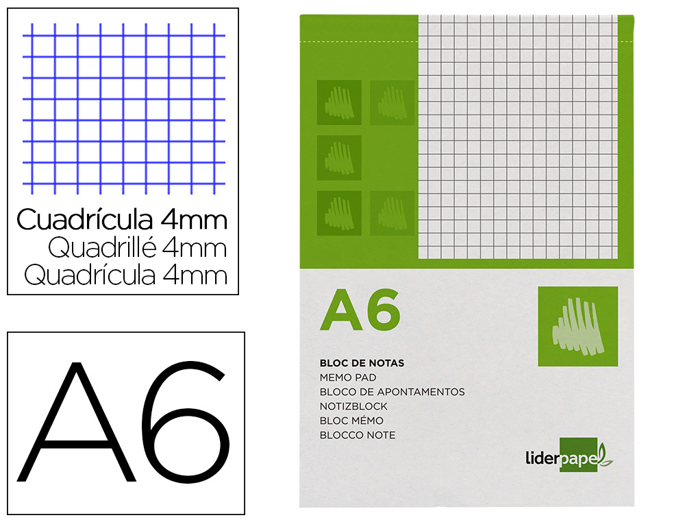 LIDERPAPEL - BLOC NOTAS CUADRO 4MM A6 80 HOJAS 60G/M2 PERFORADO (Ref.BN05)