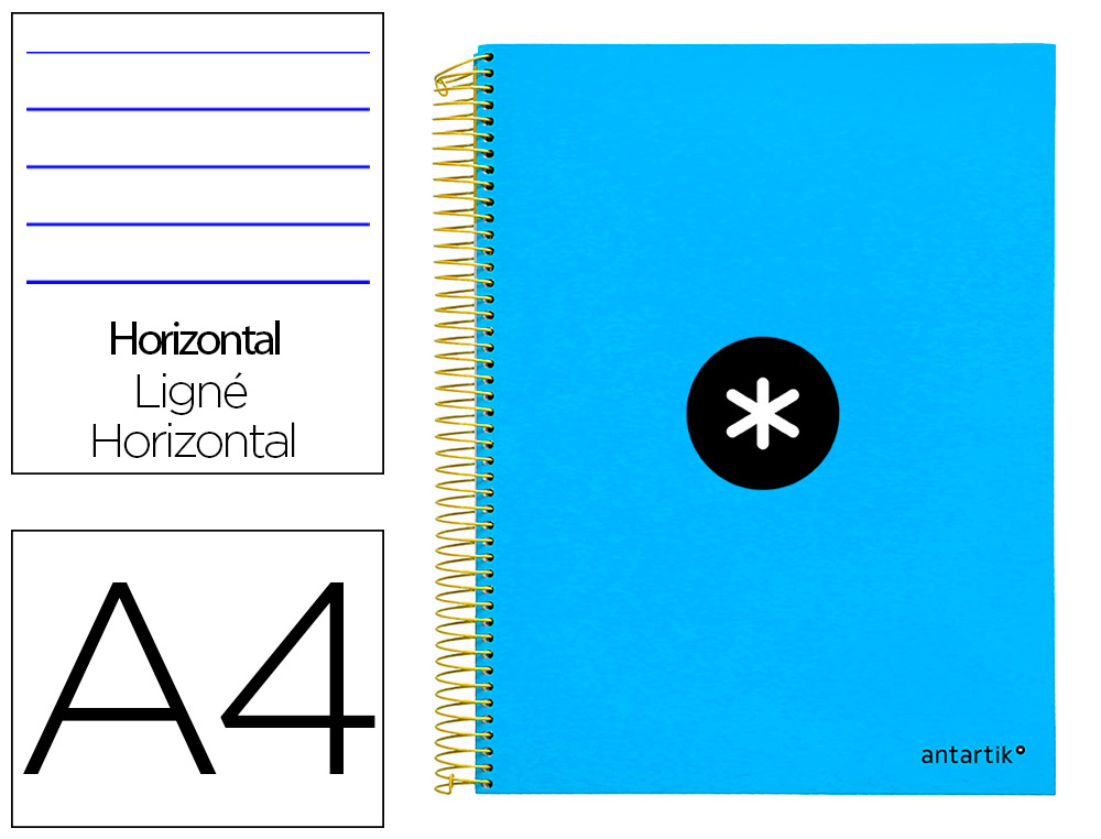 ANTARTIK - CUADERNO ESPIRAL LIDERPAPEL A4 MICRO TAPA FORRADA 120H 100 GR HORIZONTAL 5 BANDAS 4 TALADROS COLOR AZUL (Ref.KD01)