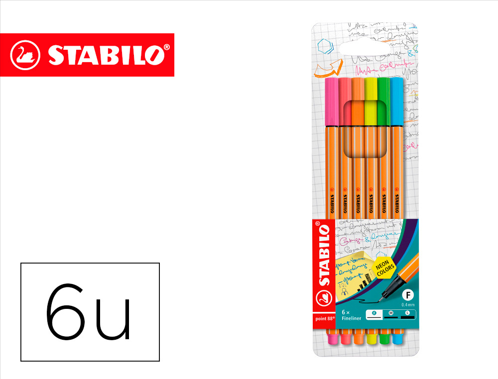 STABILO - Estuche 6 rotuladores point 88 neón surtidos (Ref.88/6-1)