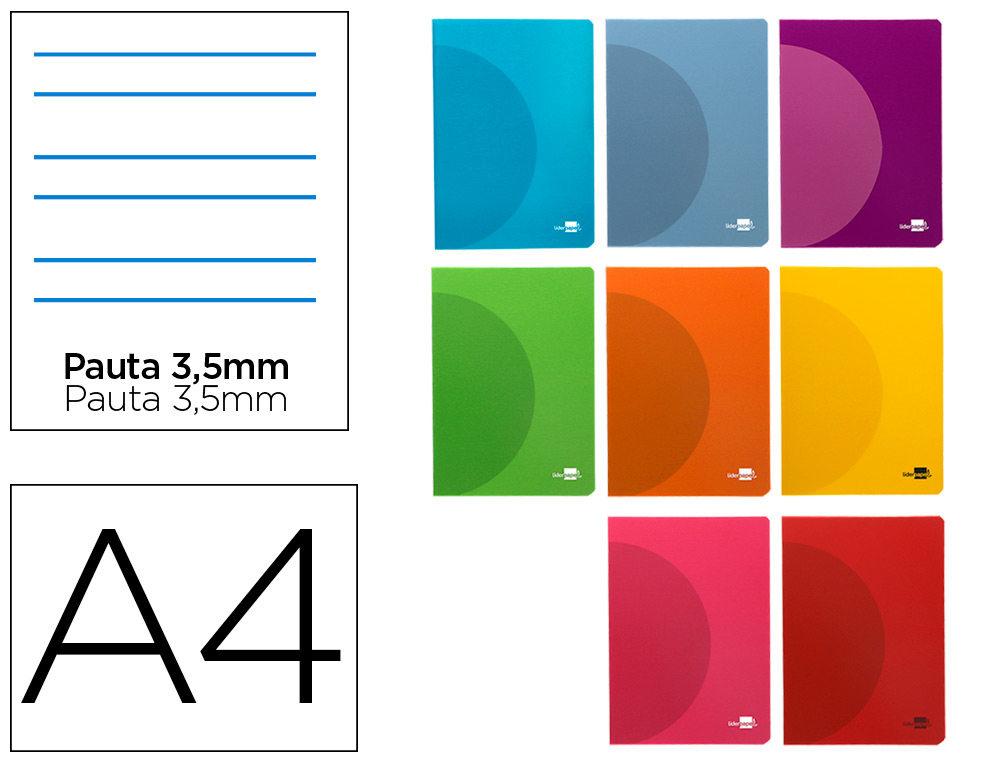 LIDERPAPEL - LIBRETA 360 TAPA DE PLASTICO A4 48 HOJAS 90G/M2 PAUTA 4 3,5MM CON MARGEN COLORES SURTIDOS (Ref.LF14)