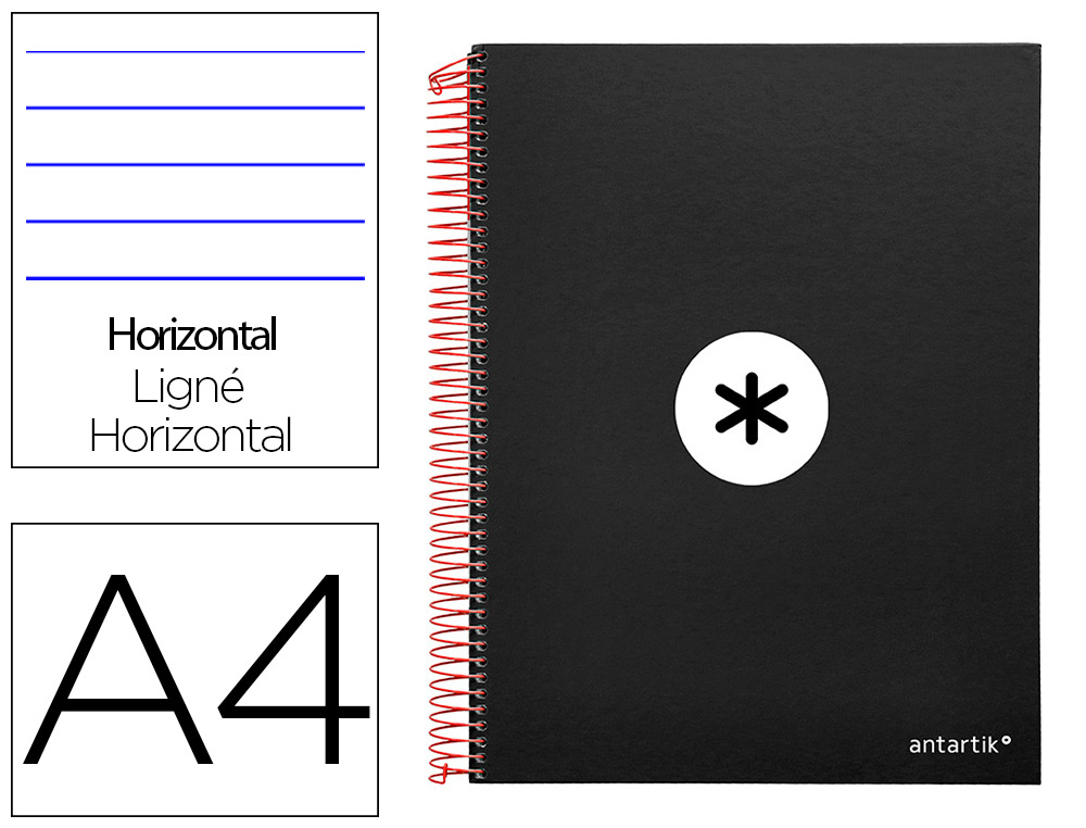 ANTARTIK - CUADERNO ESPIRAL LIDERPAPEL A4 MICRO TAPA FORRADA 120H 100 GR HORIZONTAL 5 BANDAS 4 TALADROS COLOR NEGRO (Ref.KD10)