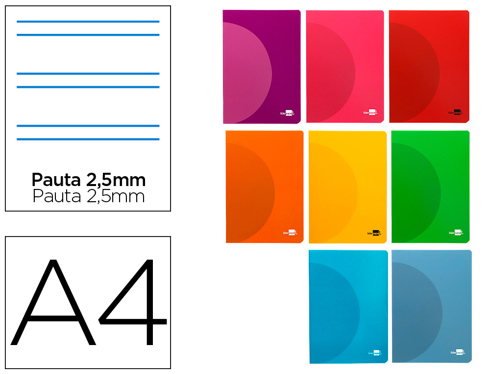 LIDERPAPEL - LIBRETA 360 TAPA DE PLASTICO A4 48 HOJAS 90G/M2 PAUTA 5 2,5MM CON MARGEN COLORES SURTIDOS (Ref.LF13)