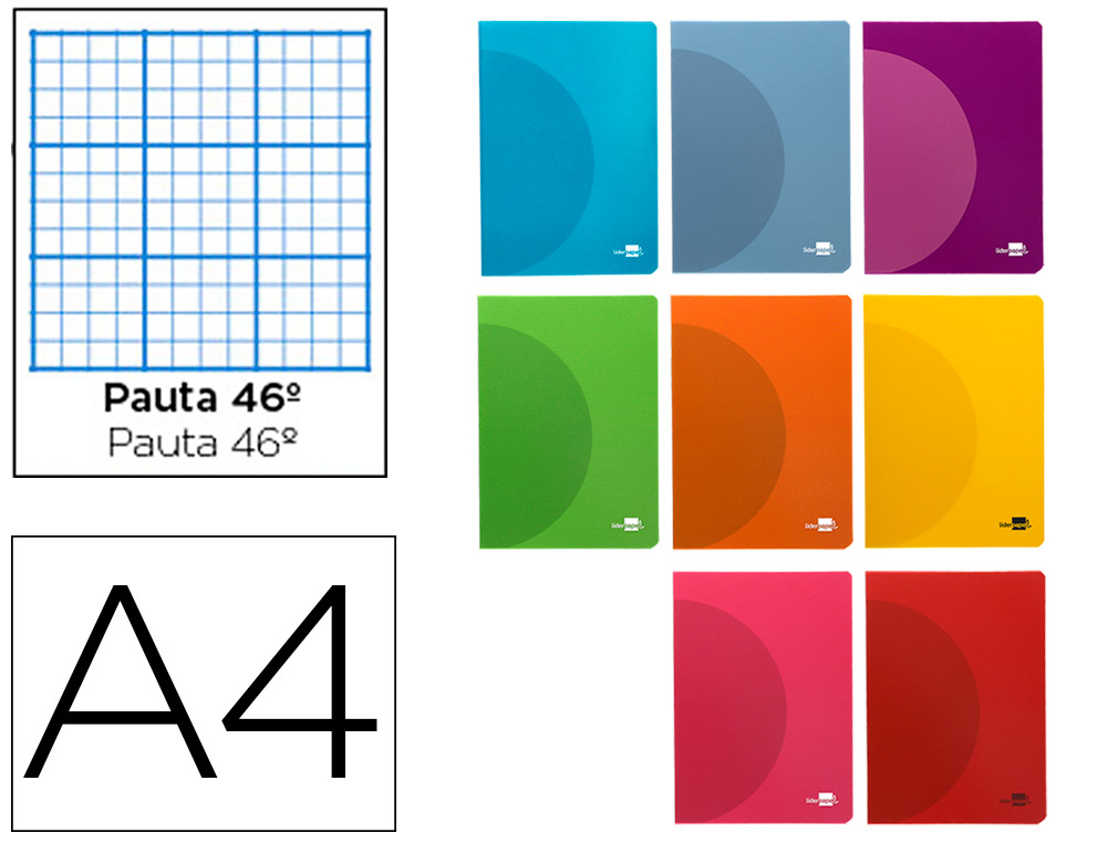 LIDERPAPEL - LIBRETA 360 TAPA DE PLASTICO A4 48 HOJAS 90G/M2 RAYADO Nº 46 COLORES SURTIDOS (Ref.LF20)