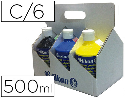 PELIKAN - Tempera escolar 500 ml especial colegio pack 6 botellas colores surtidos (Ref. 63805)