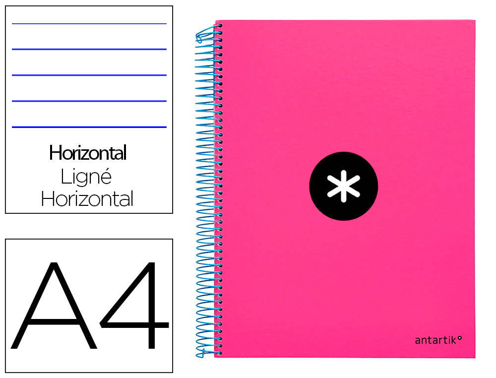 ANTARTIK - CUADERNO ESPIRAL LIDERPAPEL A4 MICRO TAPA FORRADA 120H 100 GR HORIZONTAL 5 BANDAS 4 TALADROS COLOR ROSA (Ref.KD05)
