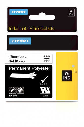 DYMO - Rhino Cconsumibles Poliester 19 mm x 5,5 m Blanco Fuerte Adhesión (Ref.18484)