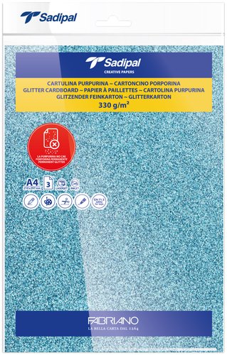 SADIPAL - CARTULINA PURPURINA A4 330g AZUL CLARO PAQUETE de 3 (Ref.20313)