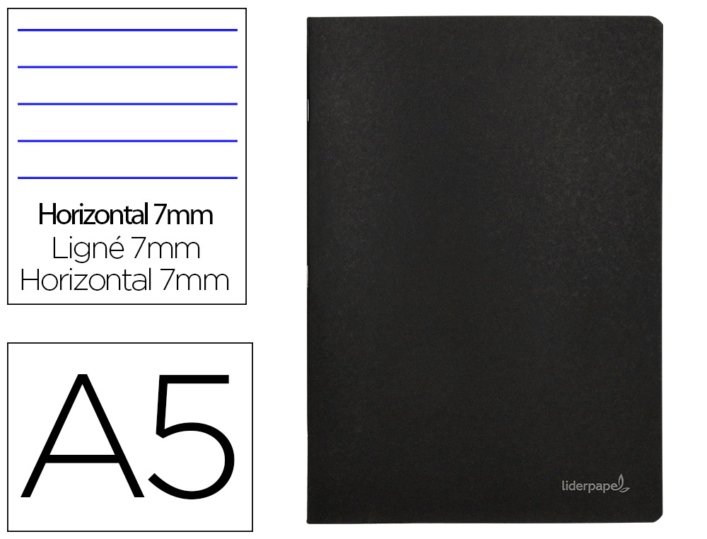 LIDERPAPEL - LIBRETA TAPA NEGRA A5 80 HOJAS 60G/M2 HORIZONTAL CON DOBLE MARGEN (Ref.LA16)