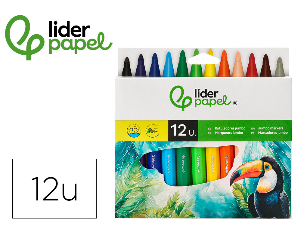 LIDERPAPEL - ROTULADOR JUMBO BOLSA 12 COLORES (Ref.RT08)