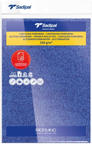 SADIPAL - CARTULINA PURPURINA A4 330g AZUL PAQUETE de 3 (Ref.20305)