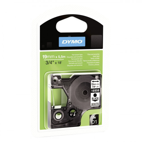 DYMO - Etiquetas D1 19 mm Poliéster permanente 19mmx5,5 m Negro/Blanco (Ref.S0718070)