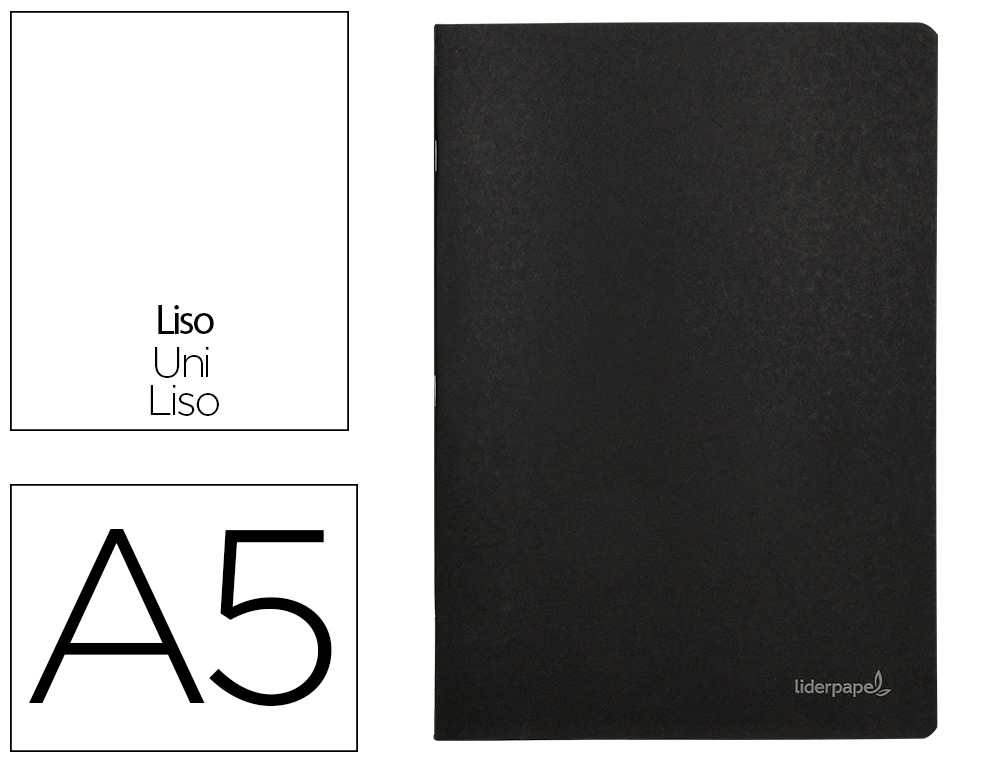 LIDERPAPEL - LIBRETA TAPA NEGRA A5 80 HOJAS 60G/M2 LISO SIN MARGEN (Ref.LA18)