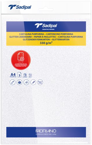 SADIPAL - CARTULINA PURPURINA A4 330g BLANCO PAQUETE de 3 (Ref.20310)