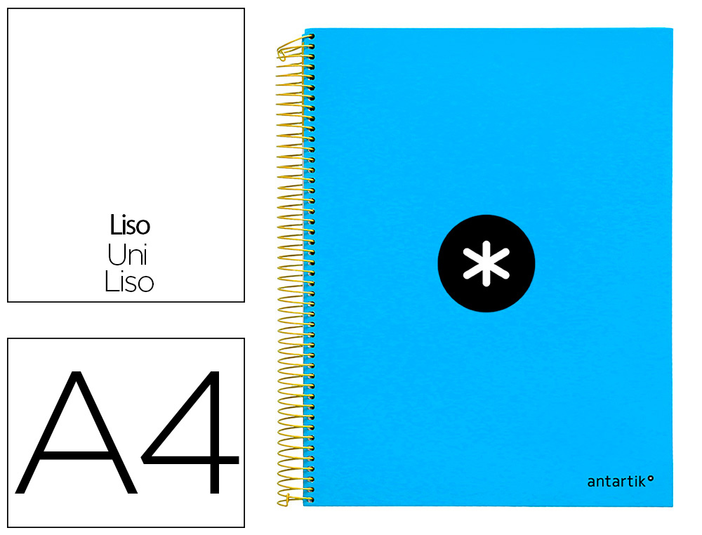 ANTARTIK - CUADERNO ESPIRAL LIDERPAPEL A4 MICRO TAPA FORRADA 120H 100 GR LISO CON BANDAS 4 TALADROS COLOR AZUL (Ref.KD41)