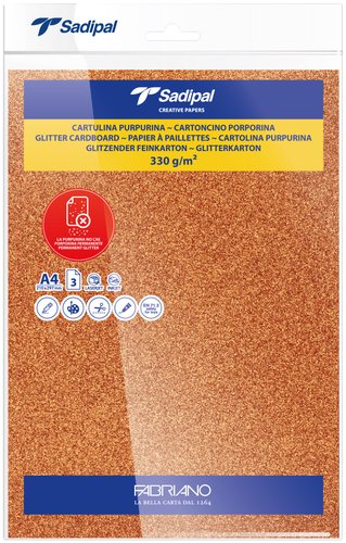 SADIPAL - CARTULINA PURPURINA A4 330g COBRE PAQUETE de 3 (Ref.20304)
