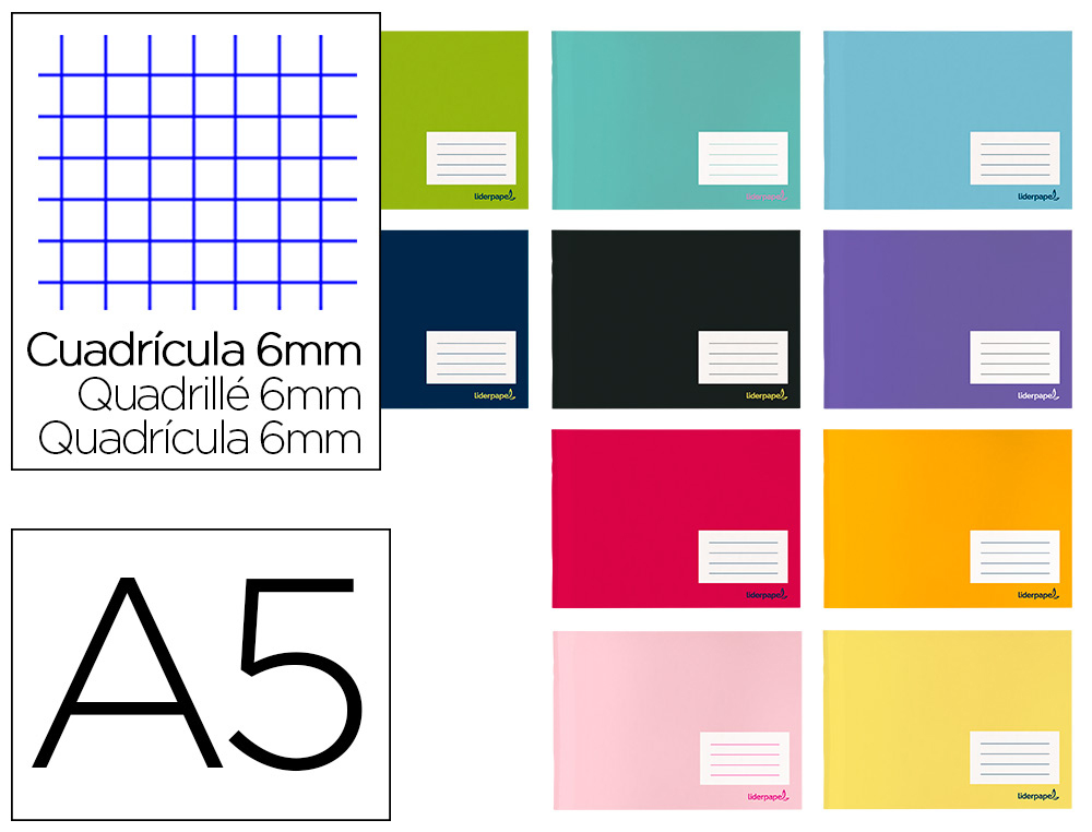 LIDERPAPEL - LIBRETA WRITE A5 APAISADO 32 HOJAS 60G/M2 CUADRO 6 MM CON MARGEN (Ref.LB61)