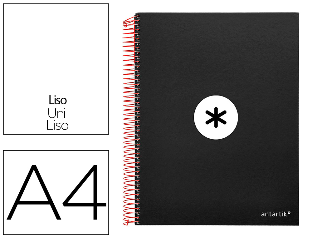 ANTARTIK - CUADERNO ESPIRAL LIDERPAPEL A4 MICRO TAPA FORRADA 120H 100 GR LISO CON BANDAS 4 TALADROS COLOR NEGRO (Ref.KD50)
