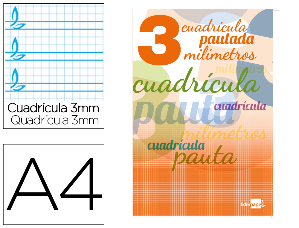 LIDERPAPEL - Libreta pautaguia tapa cartoncillo 32 hojas din A4 70 gr cuadriculado pautado 3 mm (Ref. LB69)