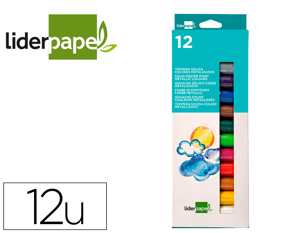 LIDERPAPEL - Tempera solida en barra escolar 10 gr caja de 12 colores surtidos (Ref. TP72)