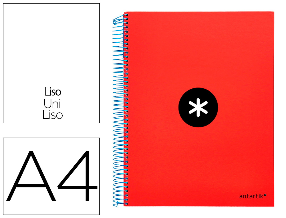 ANTARTIK - CUADERNO ESPIRAL LIDERPAPEL A4 MICRO TAPA FORRADA 120H 100 GR LISO CON BANDAS 4 TALADROS COLOR ROJO (Ref.KD42)