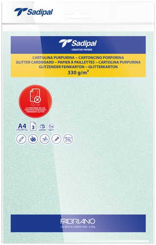 SADIPAL - CARTULINA PURPURINA A4 330g VERDE CLARO PAQUETE de 3 (Ref.20311)