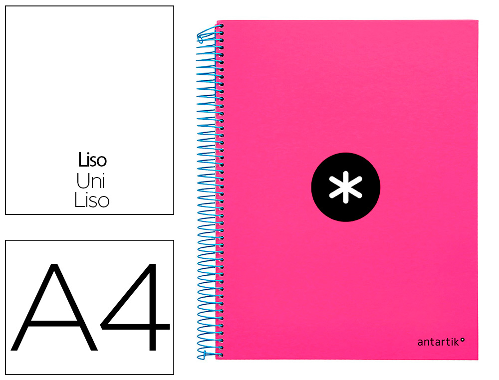 ANTARTIK - CUADERNO ESPIRAL LIDERPAPEL A4 MICRO TAPA FORRADA 120H 100 GR LISO CON BANDAS 4 TALADROS COLOR ROSA FLUOR (Ref.KD45)