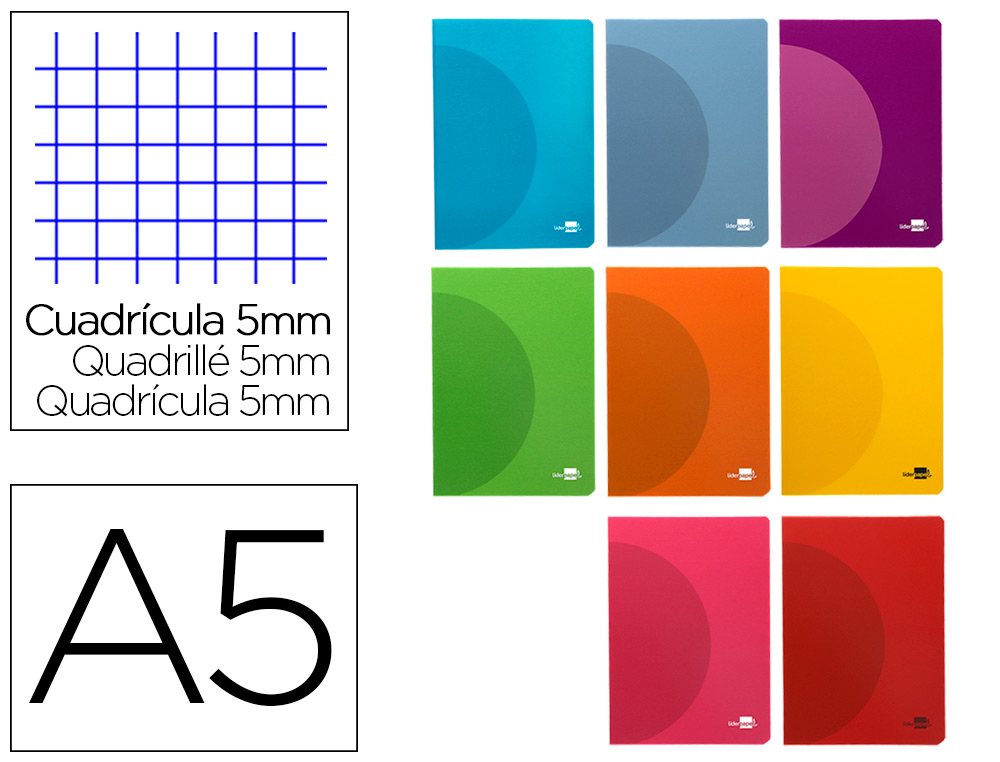 LIDERPAPEL - Libreta 360 tapa de plastico a5 48 hojas 90g/m2 5mm con doble margen colores surtidos (Ref. LF08)