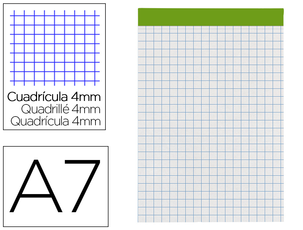 LIDERPAPEL - BLOC NOTAS CUADRO 4 MM A7 80 HOJAS 60 G/M2 PERFORADO SIN TAPA (Ref.BN15)