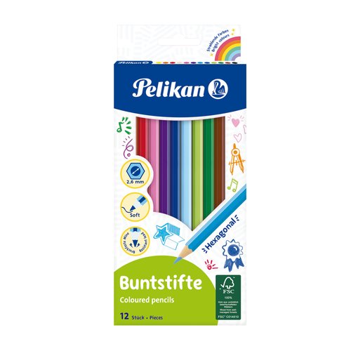 PELIKAN - LAPICES DE COLORES HEXAGONALES 12 COLORES CAJA DE CARTON (Ref.10012213)