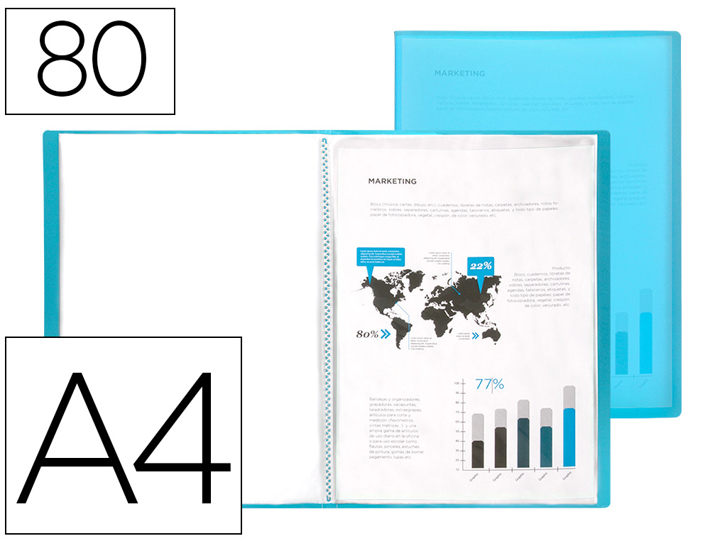 LIDERPAPEL - Carpeta escaparate 80 fundas polipropileno din A4 azul translucido (Ref. EC93)