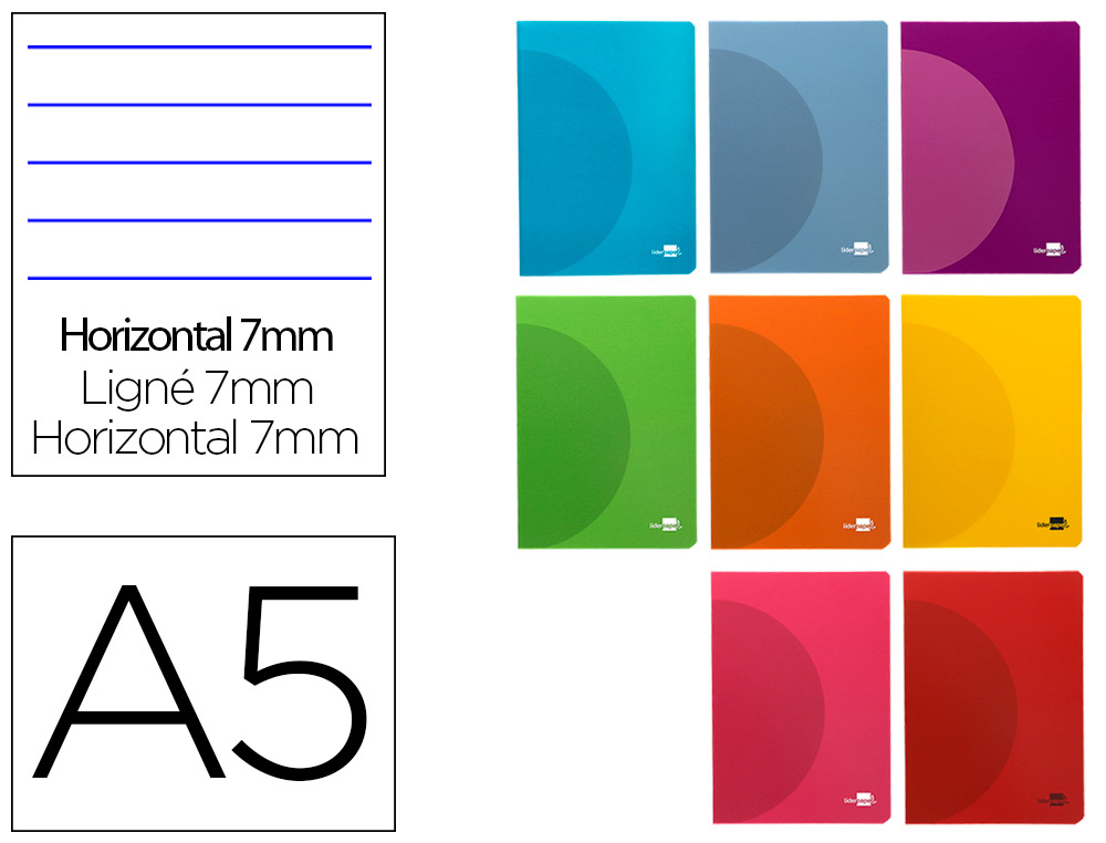LIDERPAPEL - Libreta 360 tapa de plastico a5 48 hojas 90g/m2 horizontal con doble margen colores surtidos (Ref. LF04)