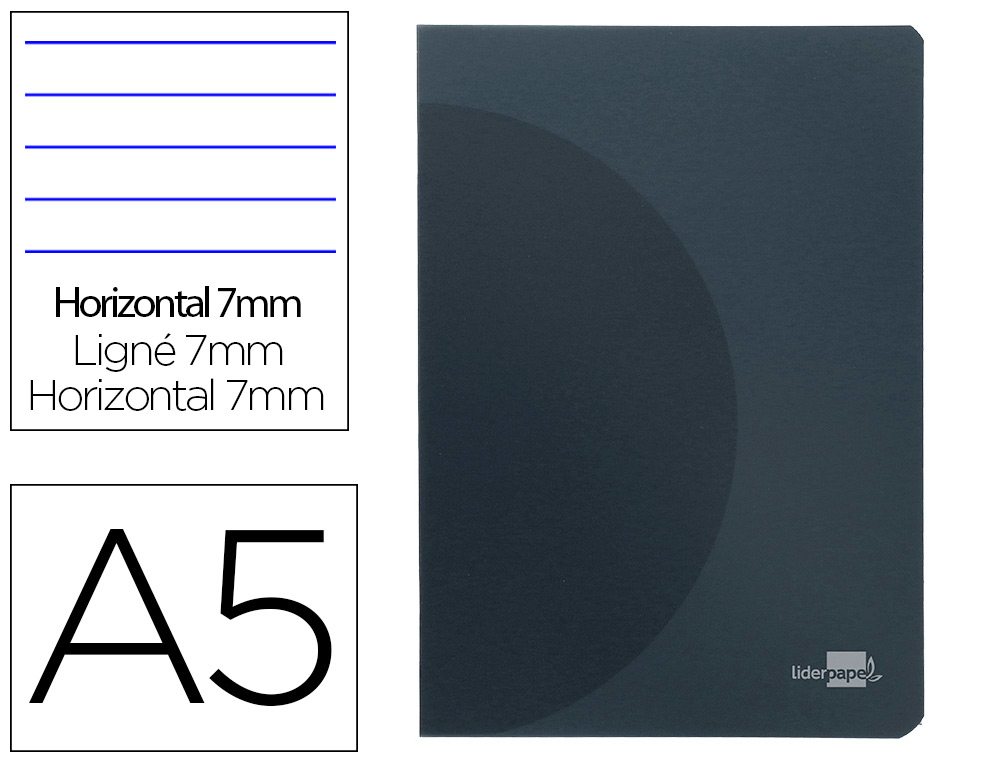 LIDERPAPEL - Libreta 360 tapa de plastico a5 48 hojas 90g/m2 horizontal con doble margen tapa negra (Ref. LF06)