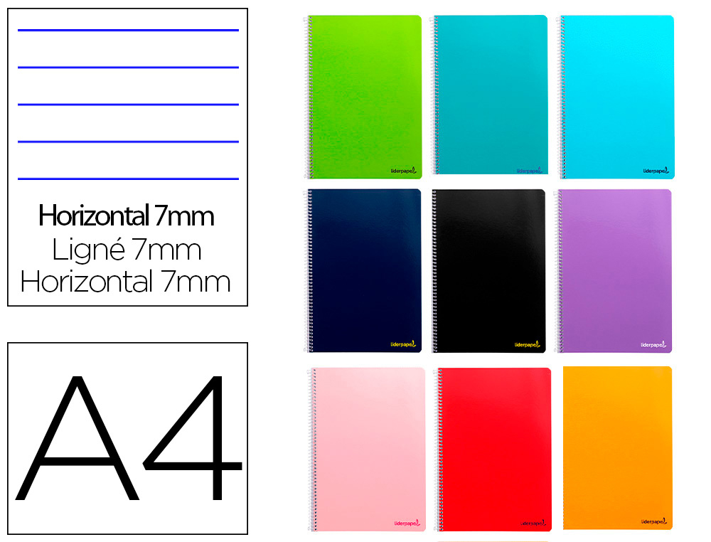 LIDERPAPEL - CUADERNO ESPIRAL A4 MICRO WRITE TAPA BLANDA 80H 60 GR HORIZONTAL 4TALADROS COLORES SURTIDOS (Ref.BE02)