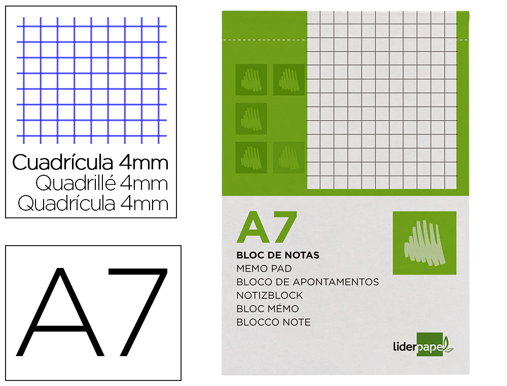 LIDERPAPEL - BLOC NOTAS CUADRO 4MM A7 80 HOJAS 60G/M2 PERFORADO (Ref.BN09)