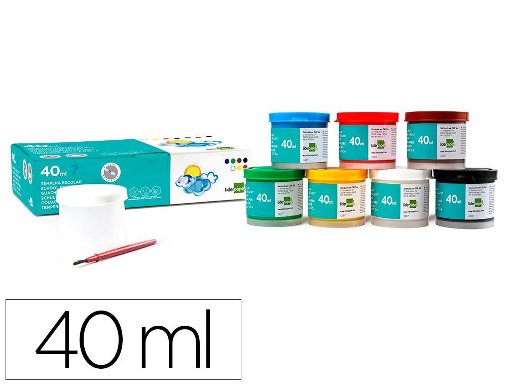 LIDERPAPEL - TEMPERA ESCOLAR 40 ML 7 COLORES SURTIDOS + PINCEL (Ref.TP54)