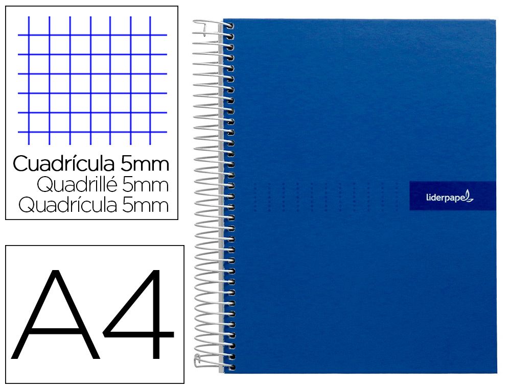 LIDERPAPEL - CUADERNO ESPIRAL A4 MICRO MULTILIDER TAPA FORRADA 140H 80 GR CUADRO 5MM 5 BANDAS 4 TALADROS AZUL (Ref.BA05)